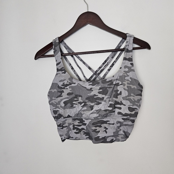 Gray Camouflage Sports Bra Strappy Back Lightly Padded Neutral Casual Athleisure - Picture 1 of 8